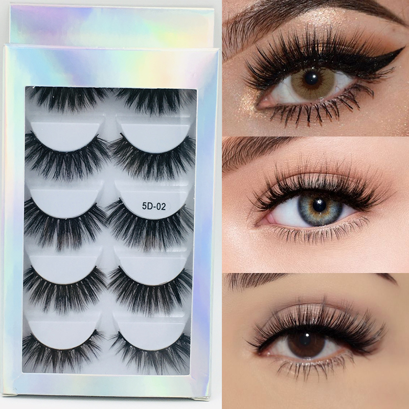 5 Pairs Fluffy 5D Mink Eyelashes Natural False Eyelashes Long Mink Lashes Makeup Thick Dramatic Fake Lashes Eyelash Extension