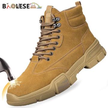 BAOLESEM Man Safety Shoes Safety Work Shoes Steel Cap Work Boots Anti-smashing Genuine Leather Lightweight Construction Sneakers