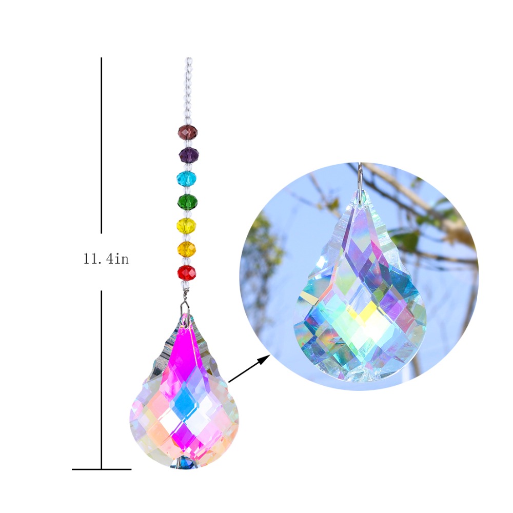 H&D Chakra Crystal Suncatcher with 76mm AB Gourd Prism Drops Rainbow Maker Craft Chain Hanging Window Ornament Home Garden Decor