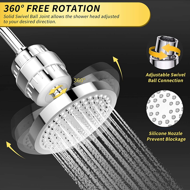 Shower Head and 15 Stage Shower Filter, High Output Hard Water Softener Showerhead with Filter Cartridge