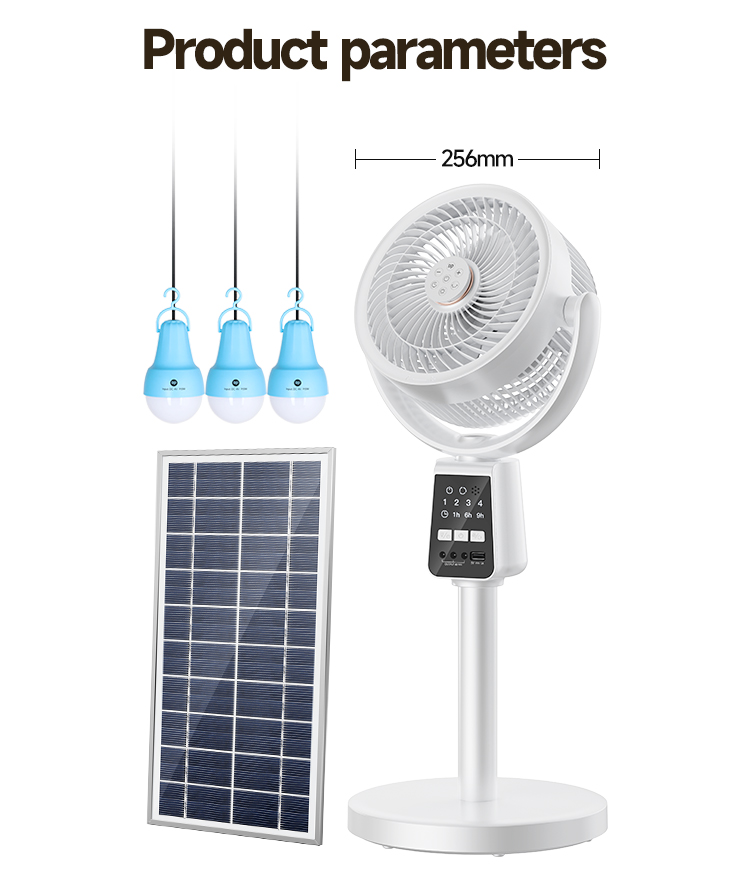 7‘’ Solar Rechargeable Standing Remote Fan with Bulbs-7641-detail-11