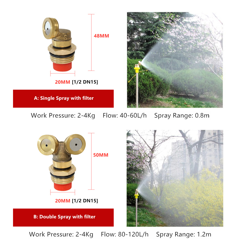 Misting Nozzle Adjustable Hose Connector Brass Atomizing Spray Sprayer Fitting Nebulizer Water Sprinklers Home Garden Irrigatio