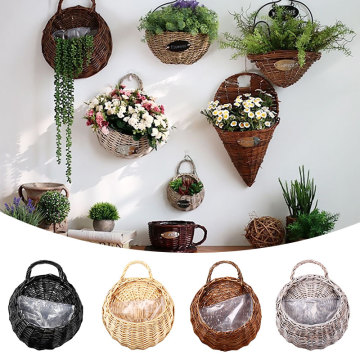 Hanging Basket With Handle Rattan Flower Plant Vase Wall Hallway Decoration Plant Hanger Container Garden Planting Pot