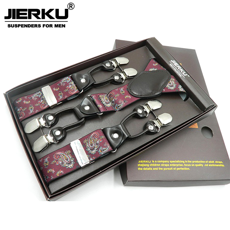 JIERKU Suspenders Man's Braces 6 Clips Suspensorio Fashion Trousers Strap Father/Husband's Gift 3.5*120cm