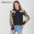 TWOTWINSTYLE Patchwork Bandage Jacket For Women Lapel Long Sleeve Hit Color Loose Plus Size Streetwear Coats Female 2020 Clothes