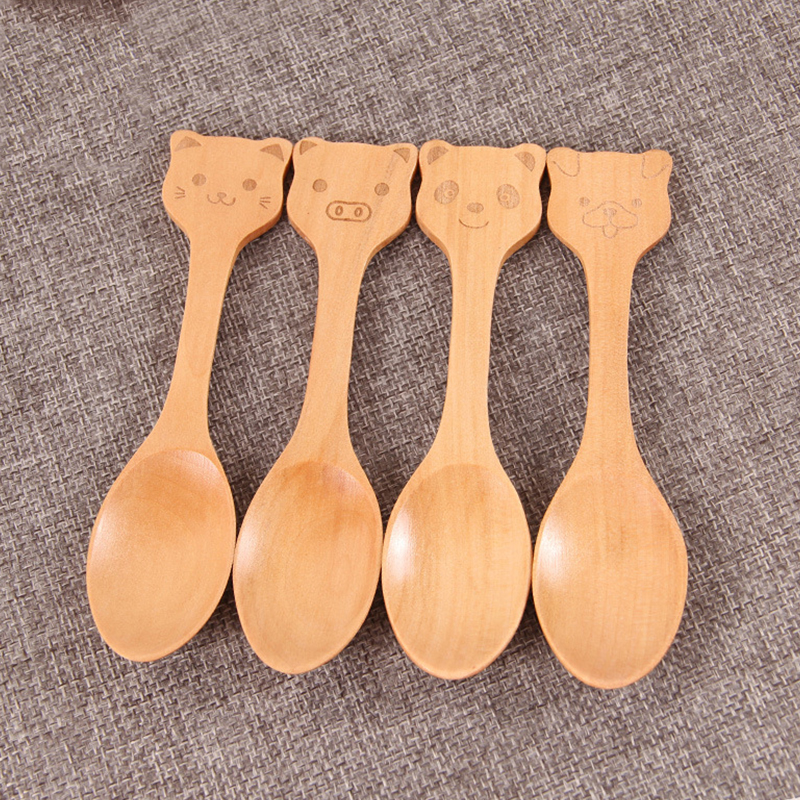 Mini Wooden Spoon Kitchen Spice Spoon Wood Sugar Tea Coffee Scoop Small Short Condiment Spoons Utensils Cooking Tool