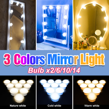 LED Bulb Makeup Mirror Light DC 12V 3 Colors 2 6 10 14 Bulbs Kit USB Cosmetic Lamp LED Dressing Table Bedroom Lights Hollywood