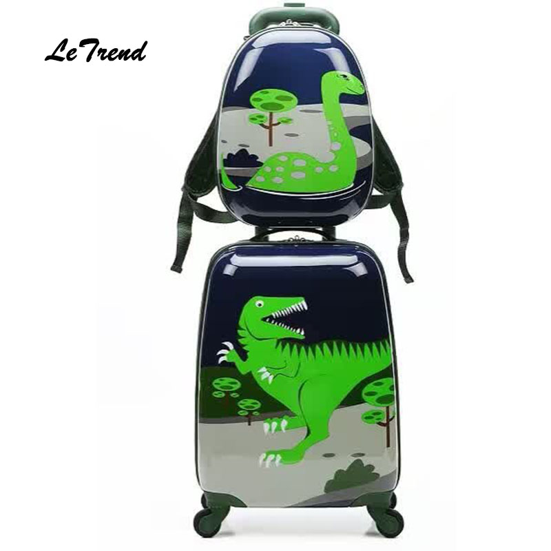 Letrend Cute Cartoon Suitcases Wheel Kids dinosaur Rolling Luggage Set Spinner Trolley Children Travel Bag Student Cabin Trunk