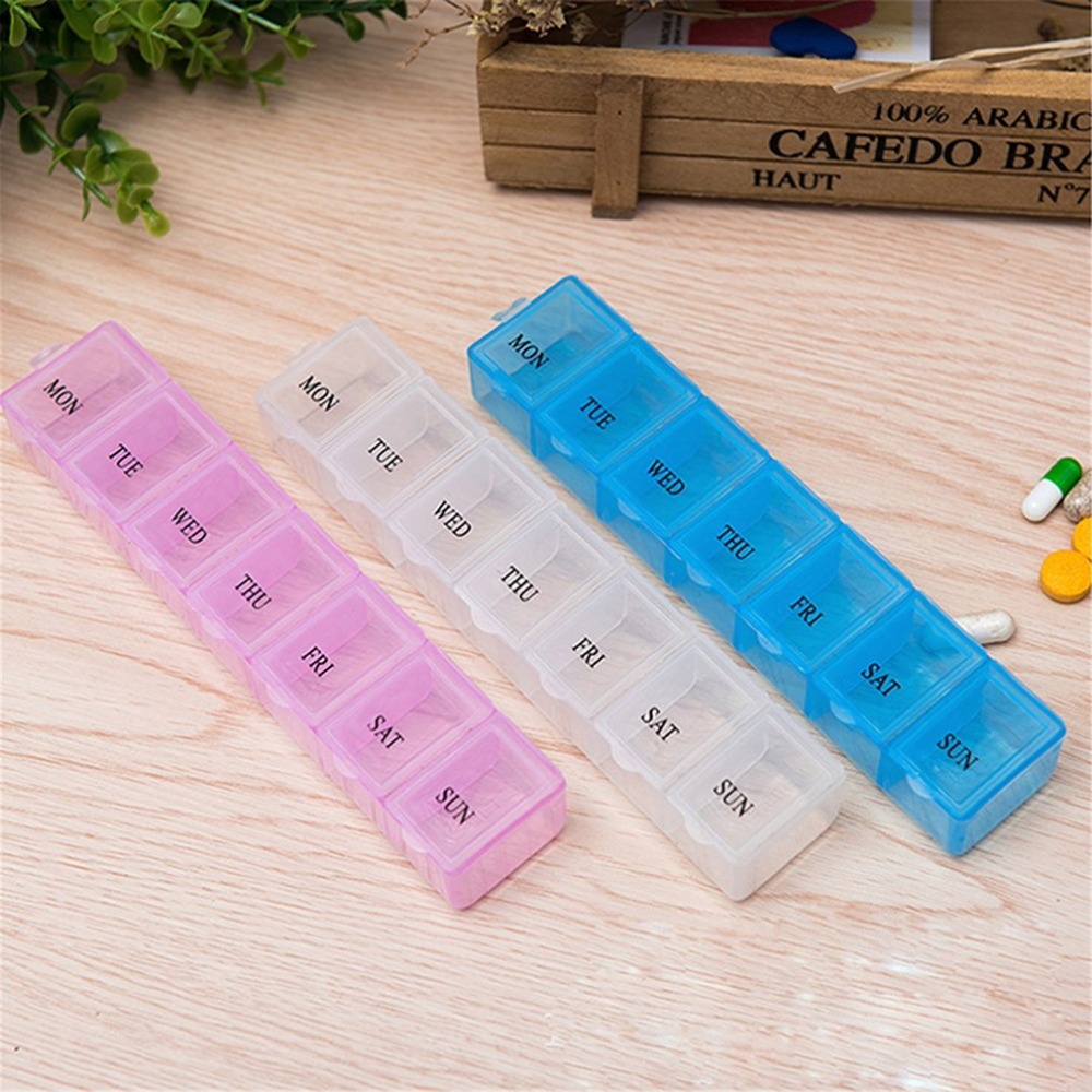 Portable 7 Lattice Weekly Medicine Pill Box Pill Cases Portable Size Travel Medicine Holder Tablet Storage Case Container