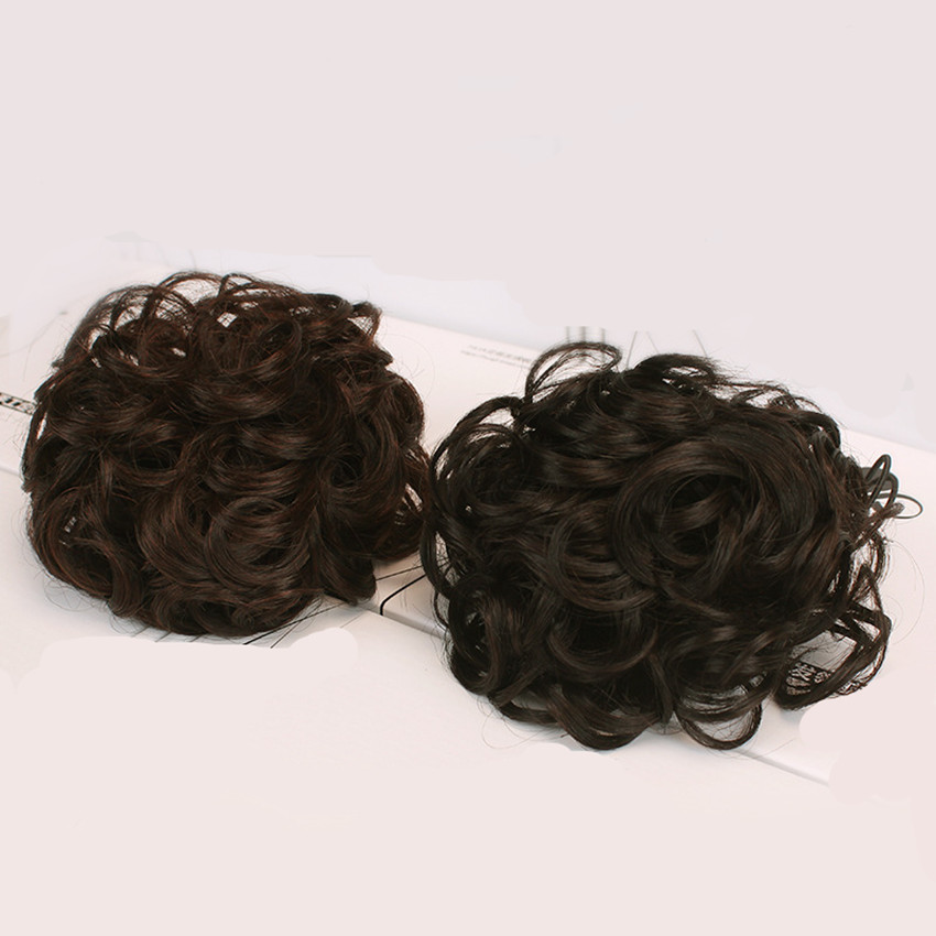 100% Human Hair Bun Extensions Drawstring Chignons Hair Piece Wig Wavy Curly Messy Hairpiece Non-remy Brazilian Brown Color