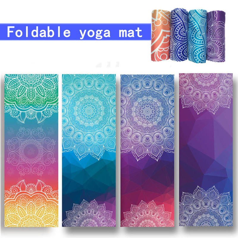 Lotus Pattern Suede Foldable Yoga Mat Pad Non-slip Slimming suede printed yoga mat Exercise Fitness Gymnastics Mat Body