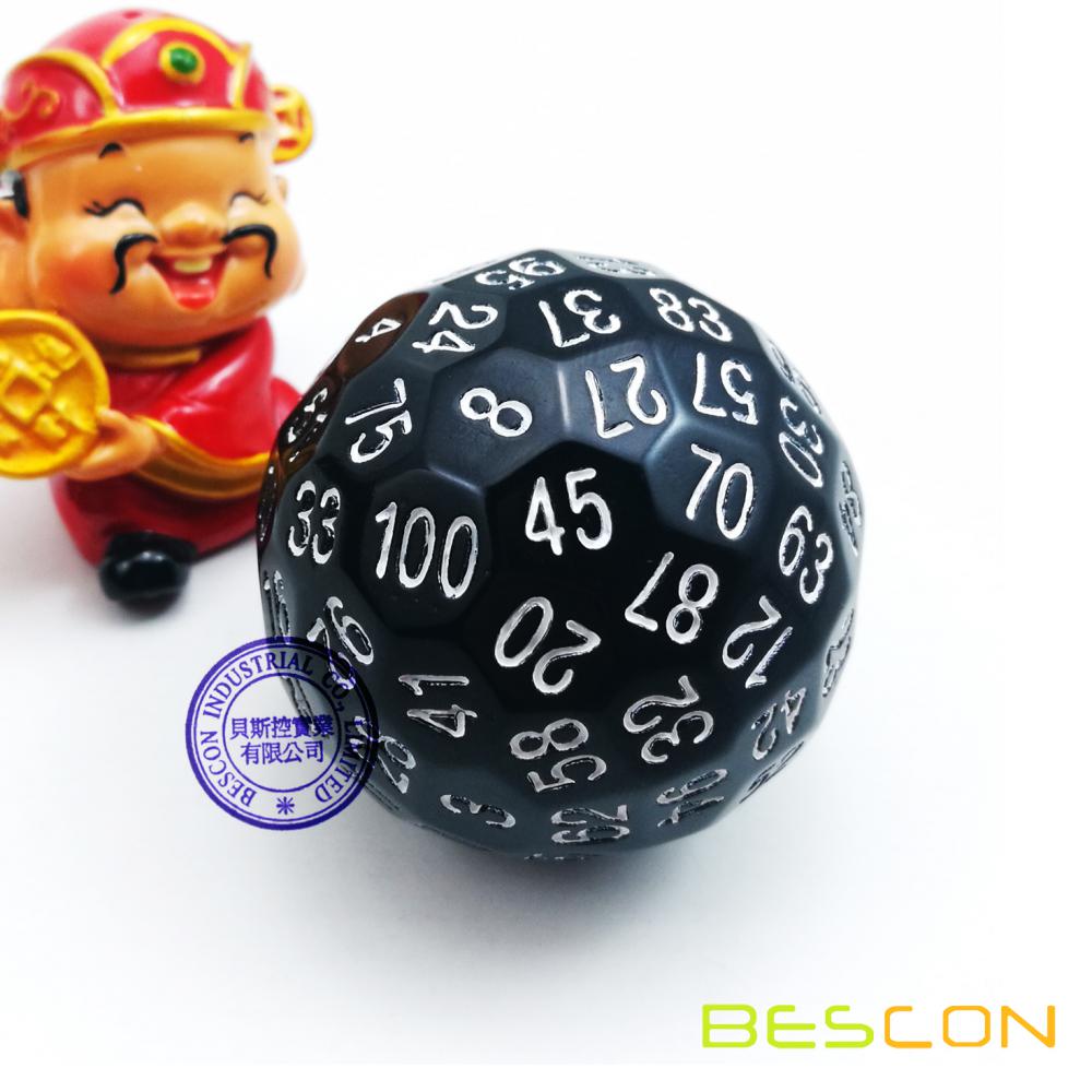 Bescon Polyhedral Dice 100 Sides Dice, D100 die, 100 Sided Cube, D100 Game Dice, 100-Sided Cube of Black Color