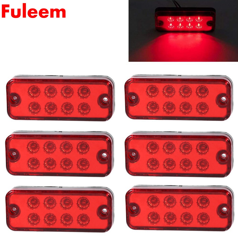 Fuleem 6PCS 4inch Red 8 LED Side Marker Light Lamp Truck Trailer Lorry Caravan Sealed Waterproof 12V