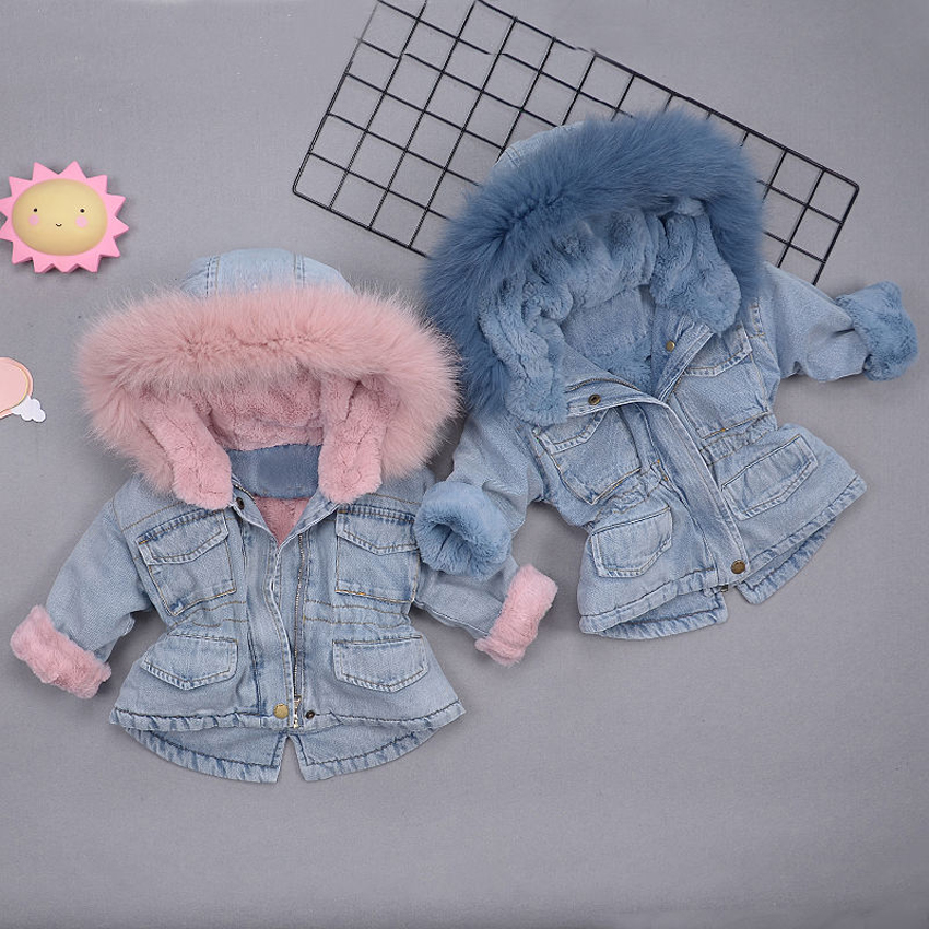 Benemaker Jeans Jacket For Girl Boys Winter Parkas Fur Denim Windbreaker Baby Thick Children Clothes Kid Warm Coat Outwear YJ147