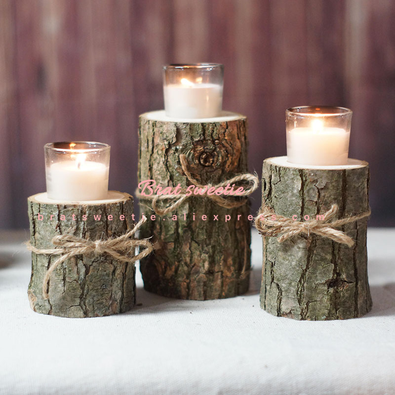 3pcs/set Wooden Candle Holder Candlestick Rustic Wedding Decor Christmas Table Decoration Birthday Party Supplies