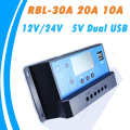 12V 24V,10A 20A 30A Auto PWM LCD Display SolarController With Dual USB Output , Solar Panel Battery Charge Collector Regulator