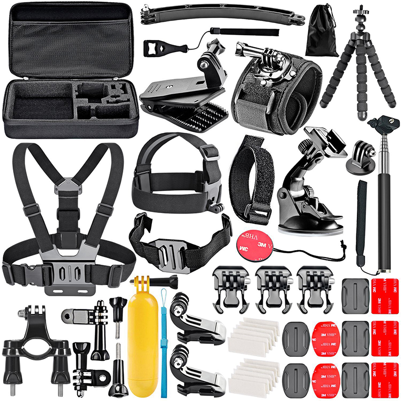 50 in 1 Sports Camera Accessories Kit Selfie Stick Storage bag Head Strap Chest Set For Gopro SJCAM Xiaomi Yi Dji Osmo Action