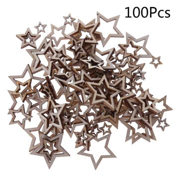 100Pcs/Bag Laser Cut Wood 1-3cm Mix Wooden Hollow Star Shape Craft Wedding Decor