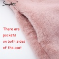 Simplee Elegant pink shaggy women faux fur coat streetwear Autumn winter warm plush teddy coat Female plus size overcoat party