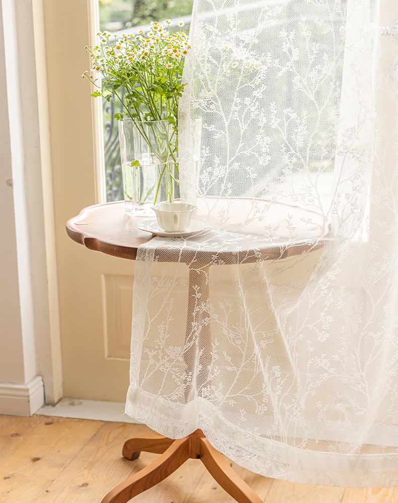 White Embroidery Mesh Sheer Tulle Curtain