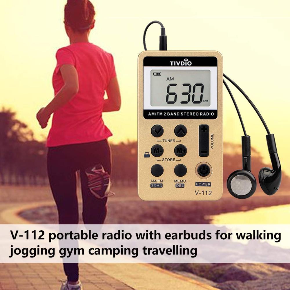 RETEKESS V112 Mini Handheld Radio Portable FM AM 2 Band Digital Pocket radio Receiver earphone Speaker For Walkman go hiking