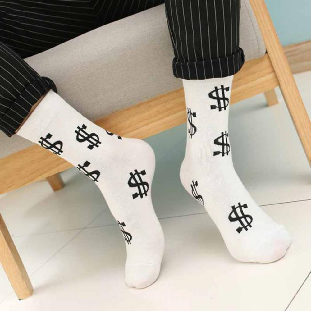 Fashion Spring Autumn Men Boy Socks Dollar Symbol Printed Comfortable Breathable Absorb Sweat Anti-slip Middle Long Sock