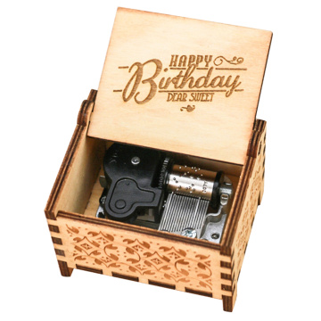 Happy Birthday Music Box 18 Note Windup Clockwork Mechanism Engraved Wood Music Box for Kids,Play Happy Birthday
