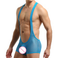 Sexy Mens Bodysuits Undershirts Mesh Transparent Jumpsuits Shorts Wrestling Singlet One-piece Leotard Lingerie Gay Underwear