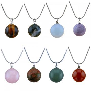 Gemstone 20mm Round Beads With 45CM Silver Snake Chain Necklace Natural Stone Crystal Ball Pendant Choker for Women Men Gift