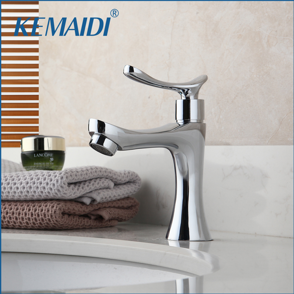 KEMAIDI Bathroom Basin Faucet Nickel Brushed Stream Spout Faucets Bathroom Sink Single Cold Taps Deck Mounted Single Handle Tap
