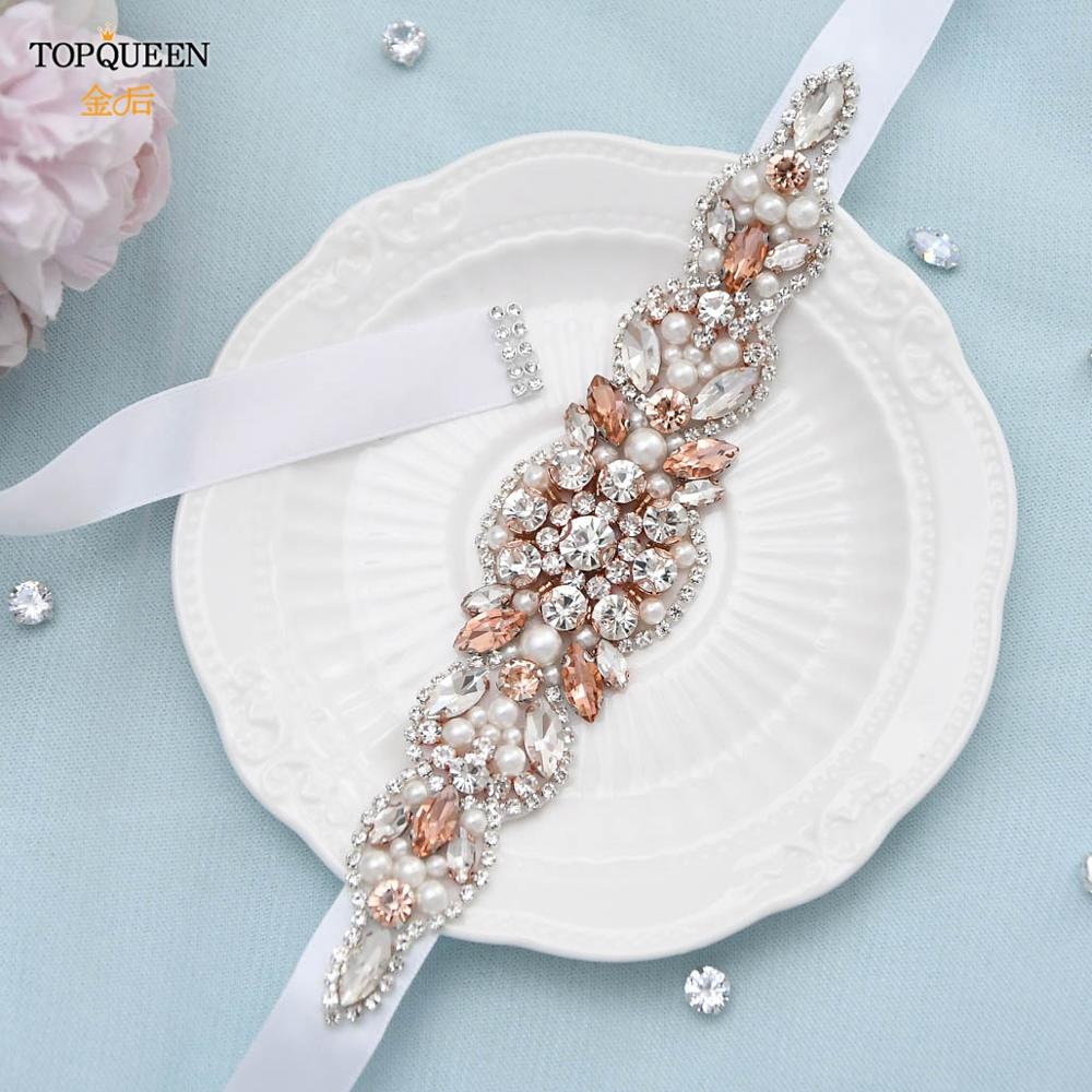 TOPQUEEN S426 luxury Rose Gold Wedding Belts Rhinestone Belts for Women Pearl Wedding Sashes Formal Gown Jeweled Ladies Belt