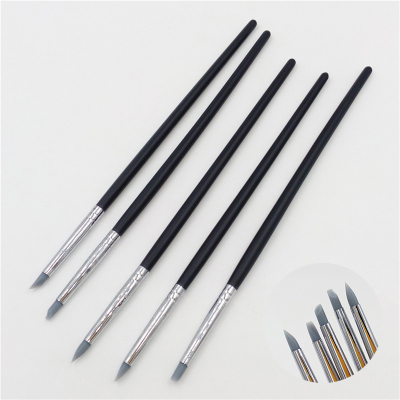 5pcs Small Pottery Clay Sculpture Carving Tools Silica Gel Pen Painting Nail Brush Set Different Shapes Art Craft Supplies