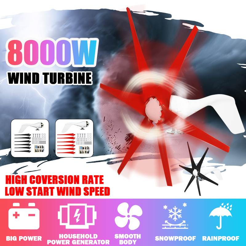 8000W 12V/24V 5 Blades Horizontal Wind Generator Wind Turbine Generator Windmill Energy Turbine Charge for Home Camping