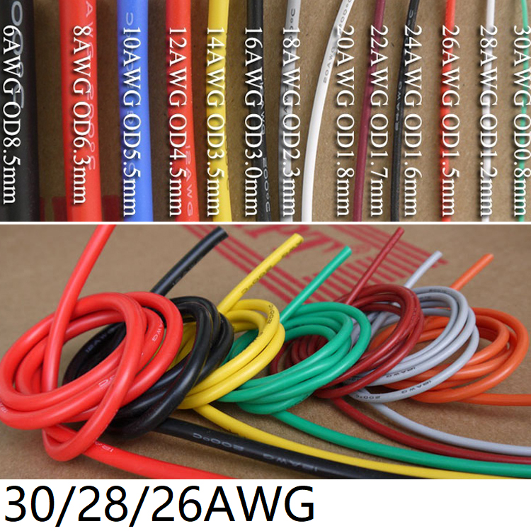 30AWG 28WAG 26AWG Silicone Gel Rubber Wire Flexible Cable High Temperature Insulated Copper Ultra Soft Electron DIY Line Color