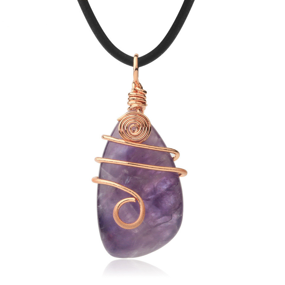 Natural Raw Amethyst Stone Pendant Necklace for Women Wire Wrapped Healing Irregular Chakra Crystals with Two Different Chains