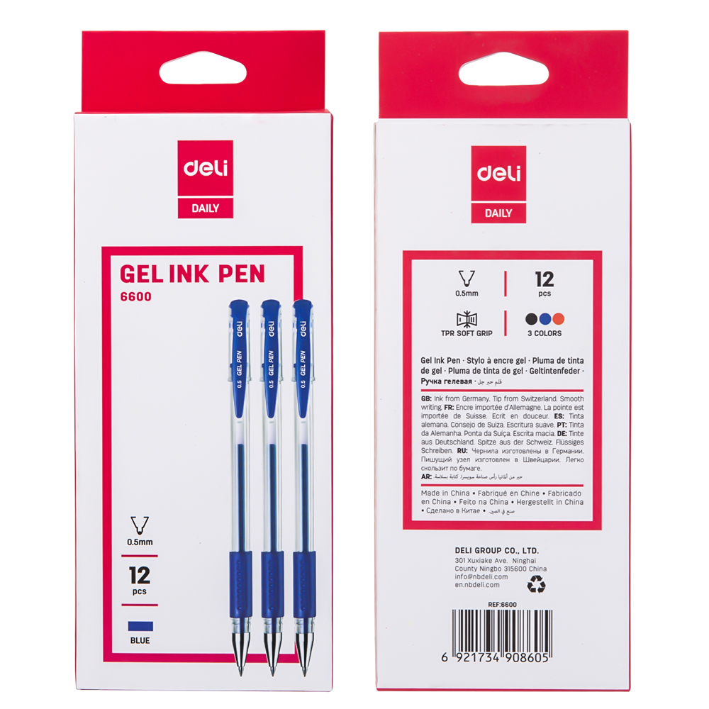 Deli E6600 Gel Pen classic writing tool ballpoint tip size 0.5mm 3 colors office accessories school stationery gel ink pen