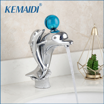 KEMAIDI Bathroom Basin Faucet Brass Chrome Dolphins Basin Faucet Single Hole Hot and Cold Wash Basin Faucet Sink Mixer Tap