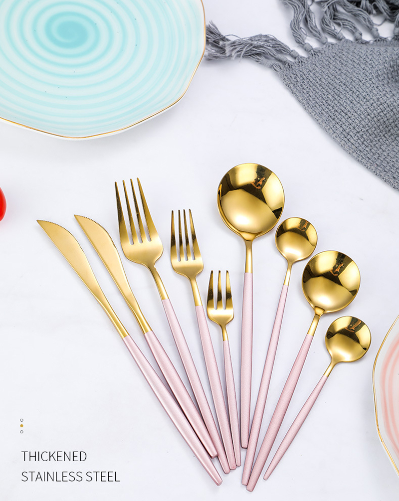 9pcs set, colorful stainless steel flatware set, dinner cutlery set, gold fork and spoon set, table fork spoon, cake spoon set