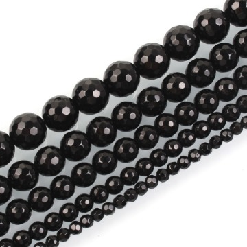 95pcs 4-12mm Faceted Natural Stone Scattered Beads Black Agat Beads Loose Beads For Jewelry Making Bracelet Neck Diy