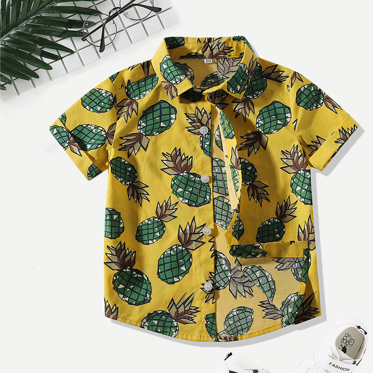 2020 Baby Summer Clothing Children Fresh Pineapple Pattern Shirt Boy’s Summer Short-sleeved Lapel Single-breasted Top