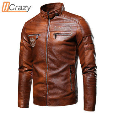 Ucrazy Men 2020 Autumn New Brand Casual Motor Distressed Leather Jacket Coat Men Winter Vintage Outwear Faux Leather Jackets Men