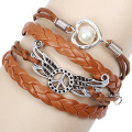 Peace Love Wings original designs hand-woven infinity bracelets jewelry wholesale brown leather cord women's bracelets