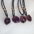 Natural Amethyst Stone Pendant Necklace ornaments Purple crystal quartz Raw color plated Charm healing Finding