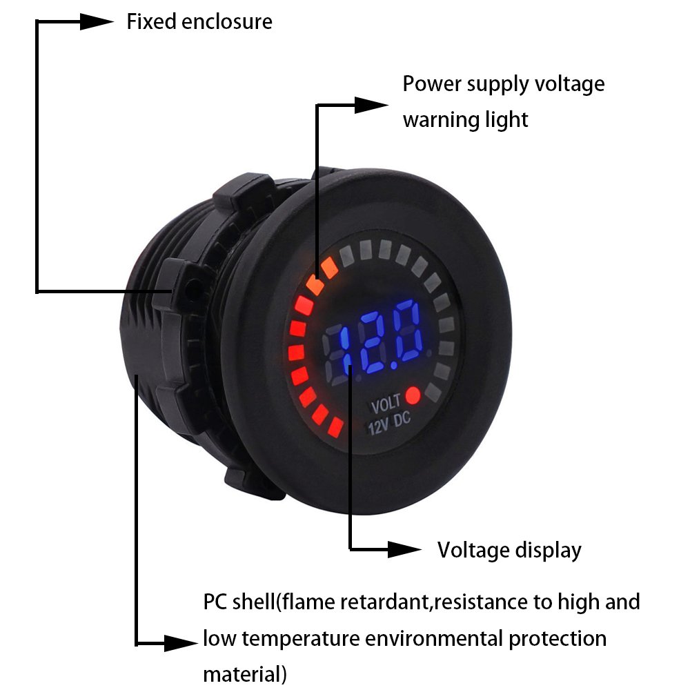 Motorcycle Volt Meter Gauge LED Digital Display Voltmeter Voltage Volt Meter Gauge 12V Waterproof