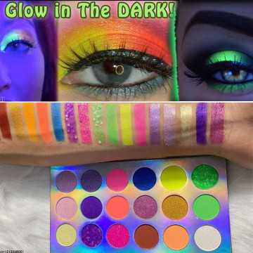 18 Colors Glow in the Dark Fluorescent Neon Eyeshadow Palette Matte Glitter Shimmer Eye Shadows Makeup Smoky Party Makeup