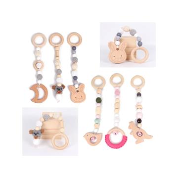 1set Animals Wooden Pendant Baby Play Gym Wooden Teether Toys Baby Birth Gift