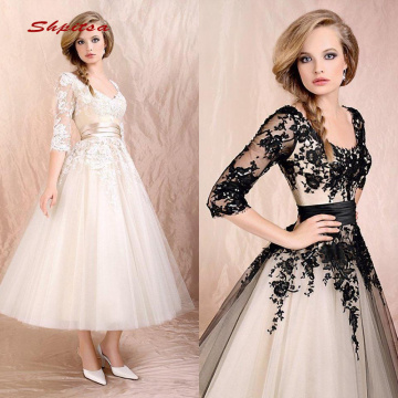 Tea Length Lace Cocktail Dresses Party with Sleeves Graduation Women Prom Plus Size Coctail Mini Semi Formal Dresses