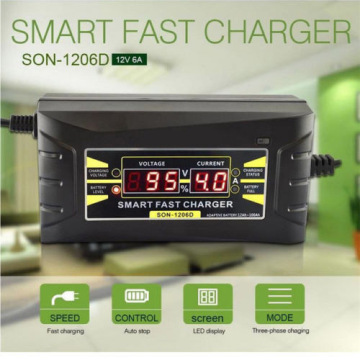 Newest 12V 6A Car Charger 110V-240V LED Intelligent Display Electric Car Lead - Acid Battery Charger US/EU Plug Smart Charger