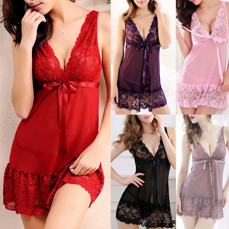 XXL Plus Size Elastically Women Sexy Nightwear Lace Nightgown Sleepwear Dress G-String Sexy Lingerie Robe Drop Shipping #2
