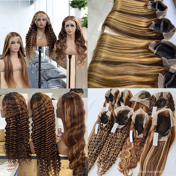 Raw virgin peruvian highlight wigs human hair honey blonde deepwave 13x4 hd frontal wig colored wigs human hair lace front